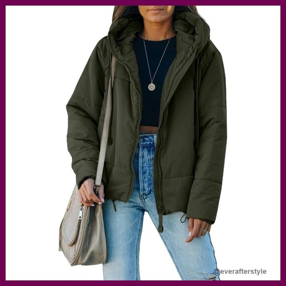 Jackets & Blazers - Oversized Puffer Jacket Winter Coat Full Zipper Hooded Chic Casual Outerwear